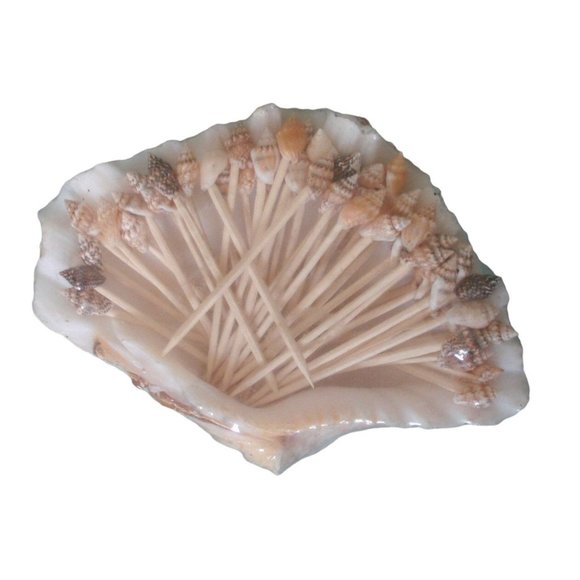 Clam Shell Wooden Tooth Picks Tiki Party Wedding Luau Holiday Cocktails 40 plus - Picture 3 of 6